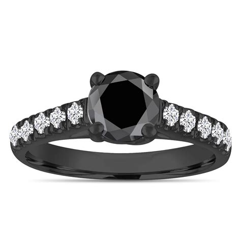 Vintage Style Black Diamond Engagement Ring Wedding Ring 14k Black