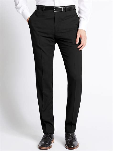 Marks And Spencer Mand5 Black Tailored Fit Flat Front Trousers