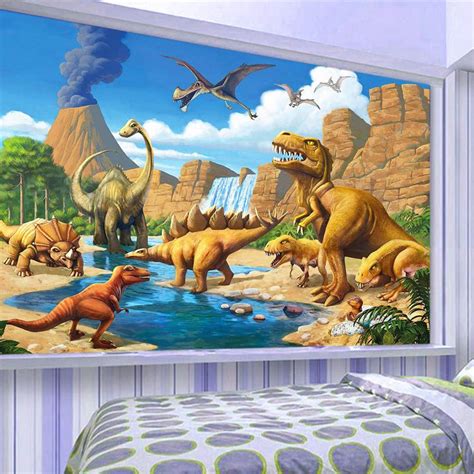 Hwhz Custom 3d Mural Wallpaper Lakefront Dinosaur Tyrannosaurus