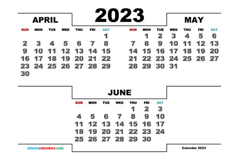 April May June 2023 Free Printable Quarterly Calendar