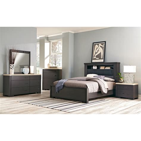 Roundhill furniture stout contemporary panel bedroom set with king bed, dresser, mirror, 2 night stands, white. Camino 7-Piece Queen Bedroom Set - Charcoal and Ivory ...
