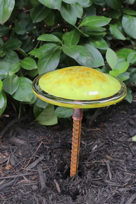 Amazon Hand Blown Glass Mushroom Garden Stake Lime With Copper