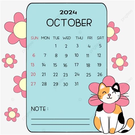 October 2024 Calendar Flower Cat 2024 Monthly Calendar October