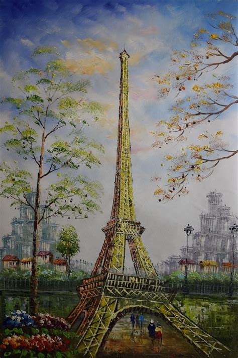 Hand Painted European Landscape Canvas Oil Painting Eiffel Tower Paris