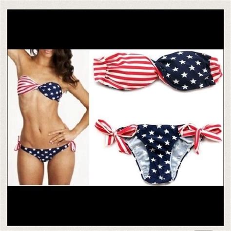 4th Of July Swimsuit Bikini Set American Flag Sz L Usa Bikini American Flag Bathing Suit Bikinis