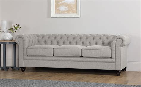 Hampton Light Grey Fabric 3 Seater Chesterfield Sofa Furniture Choice