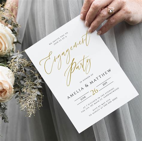 Calligraphy Gold Engagement Party Invitation Template Artofit