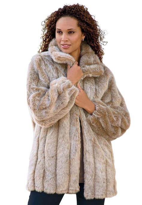 Roamans Womens Plus Size Short Faux Fur Coat At Amazon Womens Clothing Store Faux Fur