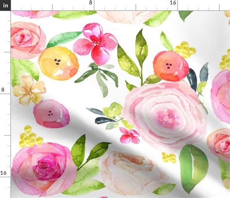 Floral Watercolor Wedding Fabric Spring Peonies Roses And Etsy