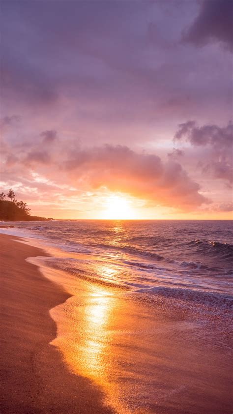 Free Tropical Island Sea Beach Sunset Waves Wallpaper
