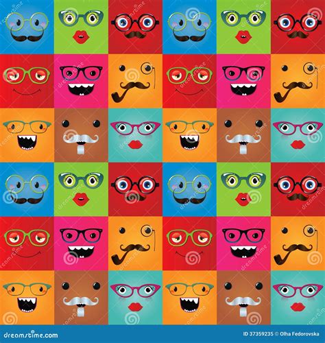 Funny Hipster Monster Faces Seamless Background Royalty Free Stock