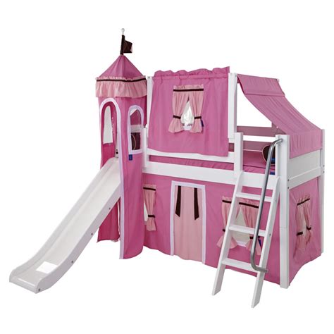Custom castle beds and unique fairy tale furniture. Pink and White Playhouse Castle Loft Bed by Maxtrix (370)