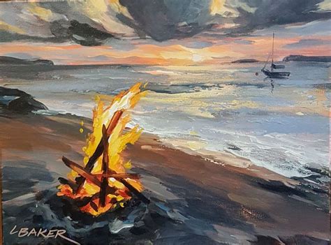 Small Original Impressionist Painting Acrylic On Canvas Bonfire