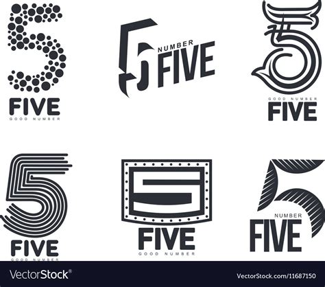 Set Of Black And White Number Five Logo Templates Vector Image