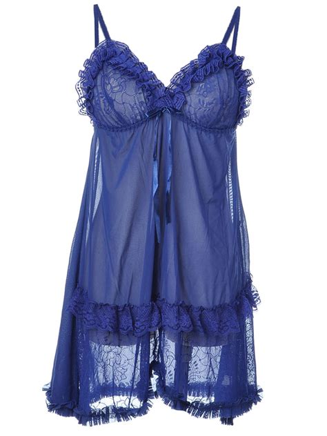S M Womens Piece Sexy Blue Lace Ruffle Nightwear Sleepwear Lingerie