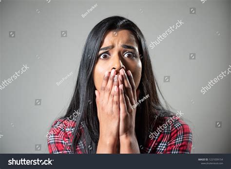 Ethnic Woman Screaming Crying Panic Studio Stock Photo 1221039154