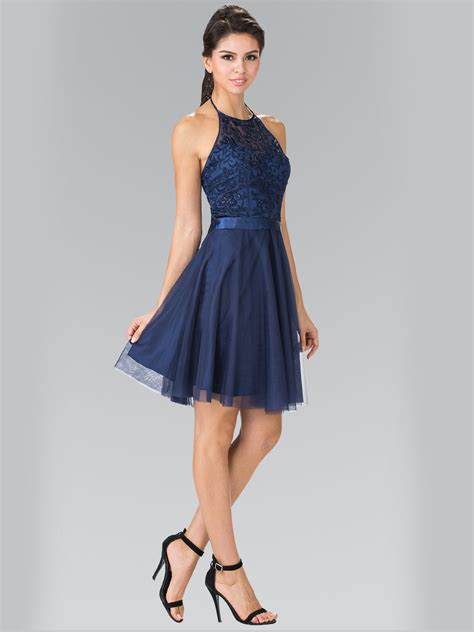 Halter A Line Cocktail Dress With Embroidery Sung Boutique L A Satin