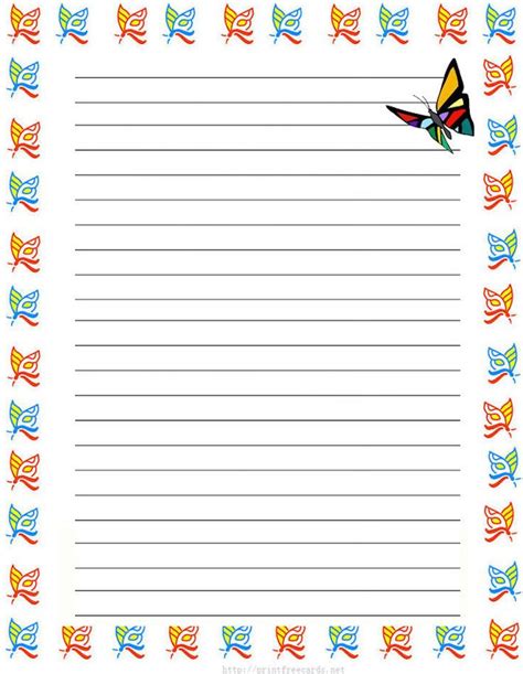 Butterfly Lined Paper For Kids Lined Writing Paper Printable
