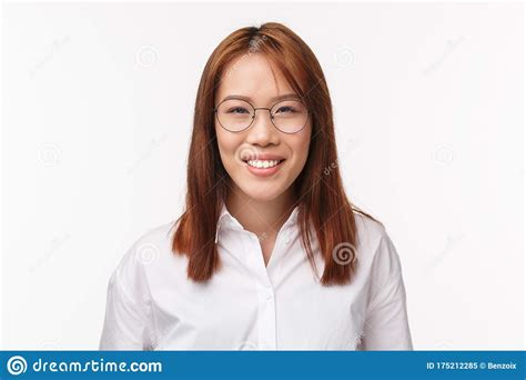 Close Up Portrait Successful Smiling Young Asian Woman In Glasses