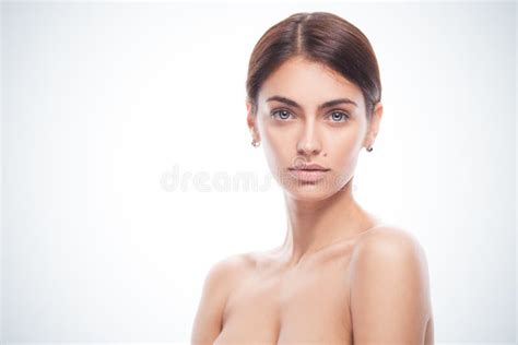 Closeup Portrait Of Young Adult Woman With Clean Fresh Skin Stock Image