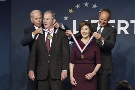 Ex President George W Bush Wife Laura Receive Liberty Medal Amid Protests