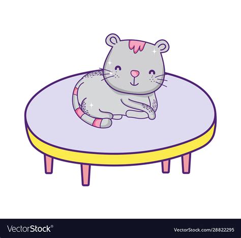 Cute Cat Sitting On Round Table Cartoon Royalty Free Vector
