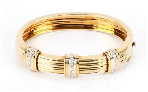 Lot 224 18k Gold Bangle Bracelet W Diamonds Case Auctions
