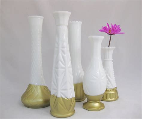 Milk Glass Vase Collection Gold Dipped Milk Glass Vase Set Etsy