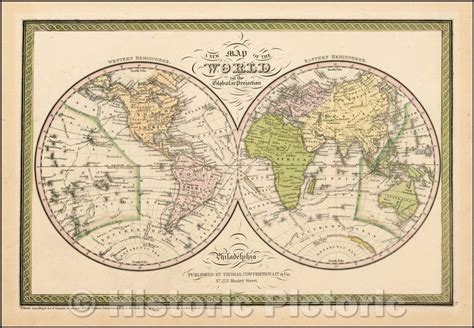 Historic Map The World On The Globular Projection 1850 Thomas