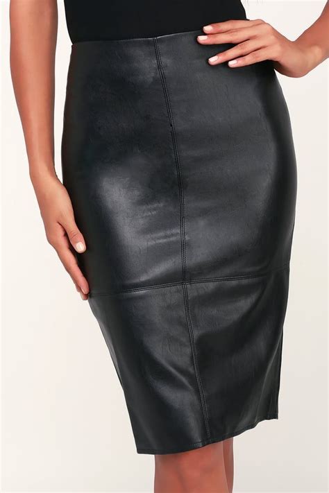 Shes Irresistible Black Vegan Leather Pencil Skirt Vegan Leather