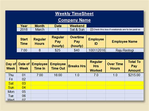 Excel Of Weekly Timesheet Templatexlsx Wps Free Templates