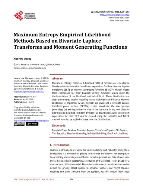 PDF Maximum Entropy Empirical Likelihood Methods Based On Bivariate Laplace Transforms And