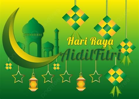 Islamic Festival Hari Raya Aidilfitri Vector Green Background Hari