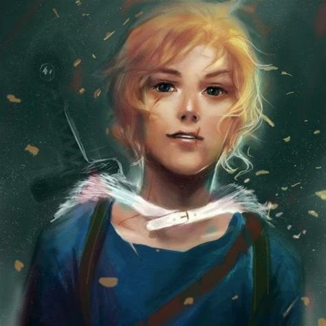 A Digital Painting Of A Woman With Blonde Hair And Blue Shirt Holding A