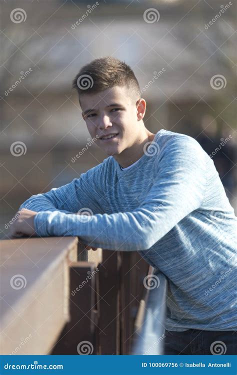 Portrait Of Handsome Teenage Boy Outdoors Stock Photo Image Of