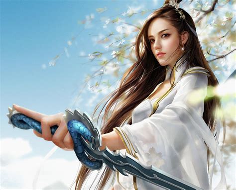 Beauty Fantasy Girl Sword Long Hair Wallpapers Hd Desktop And
