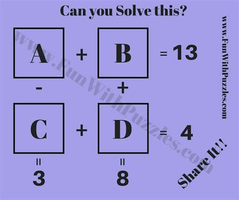 Maths Brain Teasers And Answers For Kids Algebra Problems