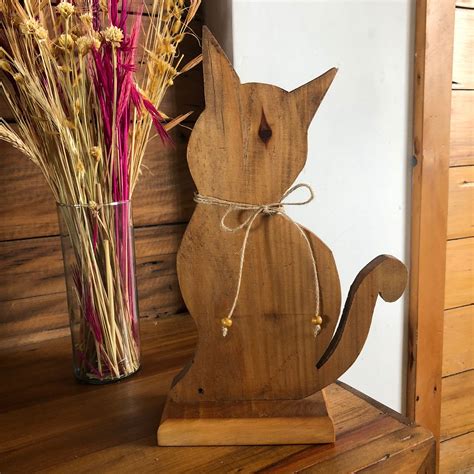 Gato De Madeira Decorativo