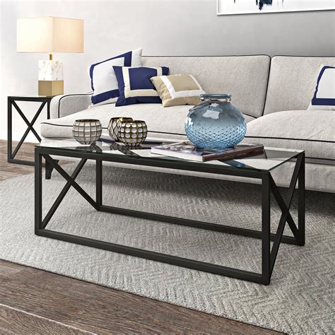 Mid Century Modern Glass Coffee Table Rectangle Accent Table In Blackened Bronze For Living