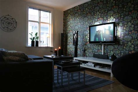 Continue to 11 of 21 below. Floral Wallpaper Living Room Tv Setup - Interior Design Ideas
