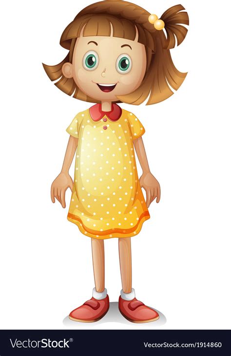 A Cute Young Girl Wearing A Yellow Polka Dress Vector Image