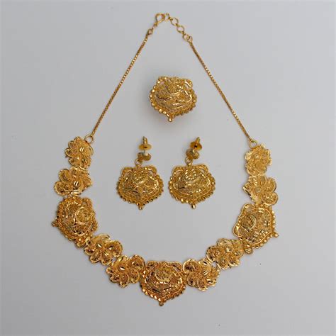 22ct Gold Plated Designer Wedding Indian Necklace Earring Ring
