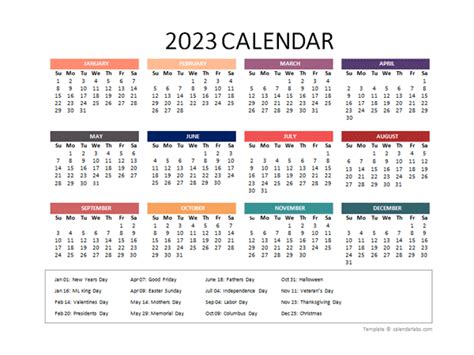 2023 Yearly Powerpoint Calendar Slide Free Printable Templates