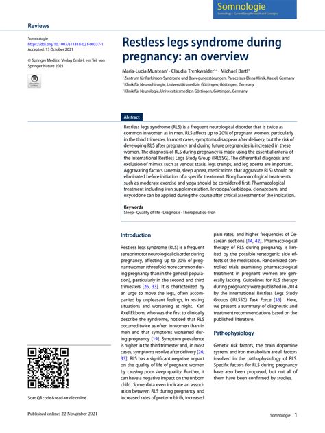 Pdf Restless Legs Syndrome During Pregnancy An Overview