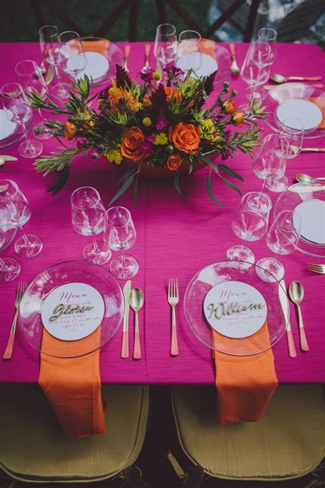 Love Bright Colors This Fuchsia And Orange Reception Table Is For You