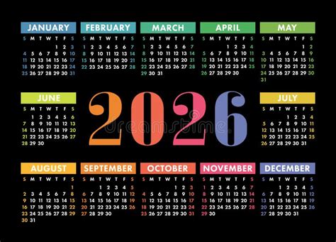 Calendar 2026 English Monday Stock Vector Illustration Of Plain