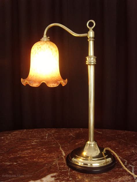 Antiques Atlas Brass Adjustable Desk Table Lamp Glass Shade 1900s