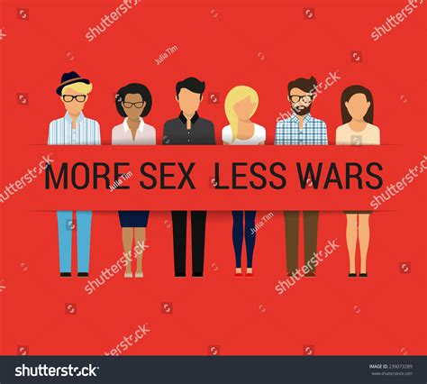 Group Of Various People With Creative Propaganda Banner On Red Background More Sex Less Wars