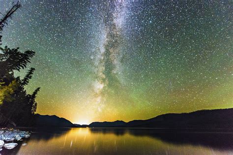 Glacier National Park Night Stars Reflection In Scenic Lake Photography