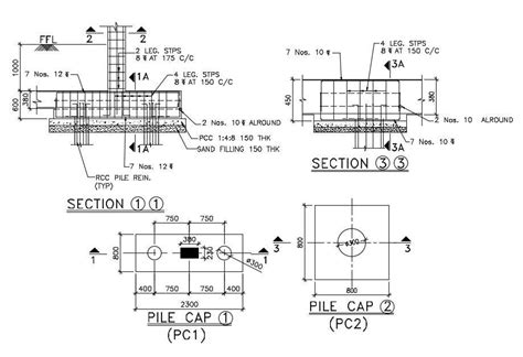The Pile Cap Detail Stated In This Cad Drawing File Download This 2d